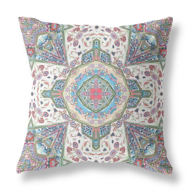 20" X 20" Pink And Green Blown Seam Geometric Indoor Outdoor Throw Pillow Cover & Insert