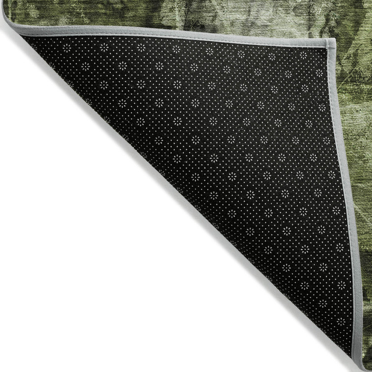 2' X 3' Green Floral Washable Non Skid Indoor Outdoor Area Rug - Green