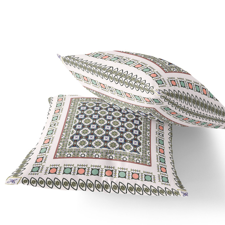 Set of Two 18" White Botanical Indoor Outdoor Throw Pillow Cover and Insert Polyester Decor