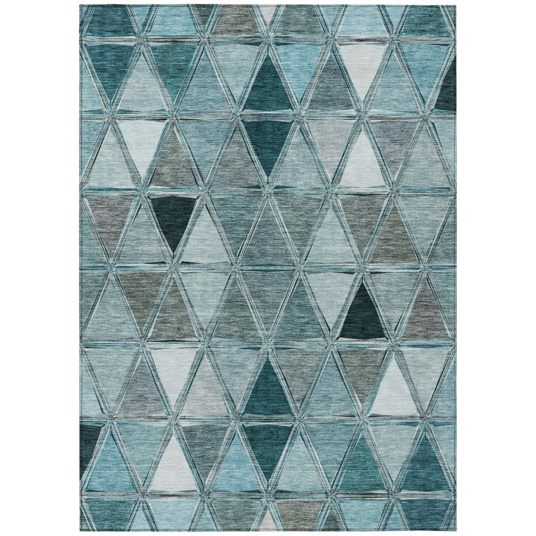 5' X 8' Teal Blue Aqua And Gray Geometric Washable Indoor Outdoor Area Rug