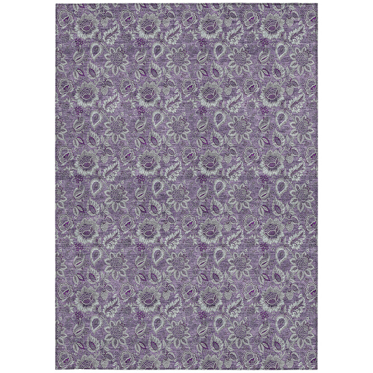 3' X 5' Purple Lilac And Lavender Floral Washable Indoor Outdoor Area Rug