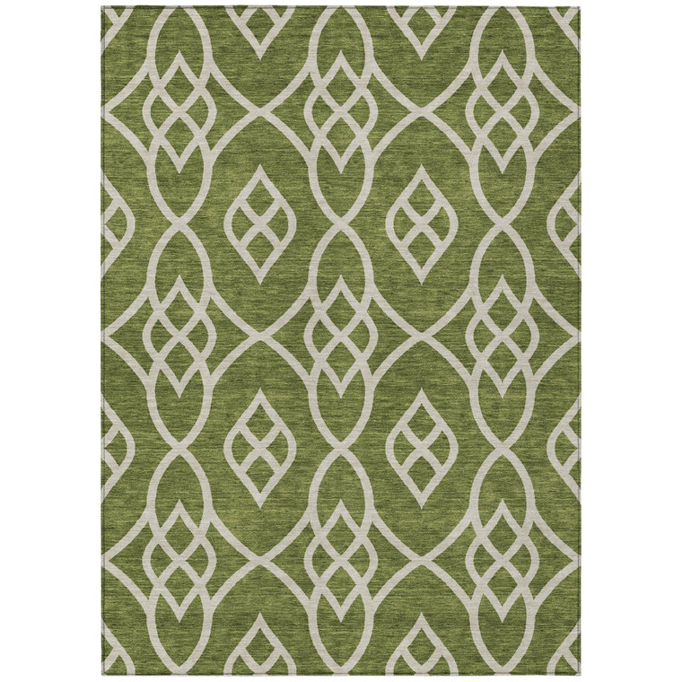 3' X 5' Olive Green And Ivory Trellis Washable Indoor Outdoor Area Rug