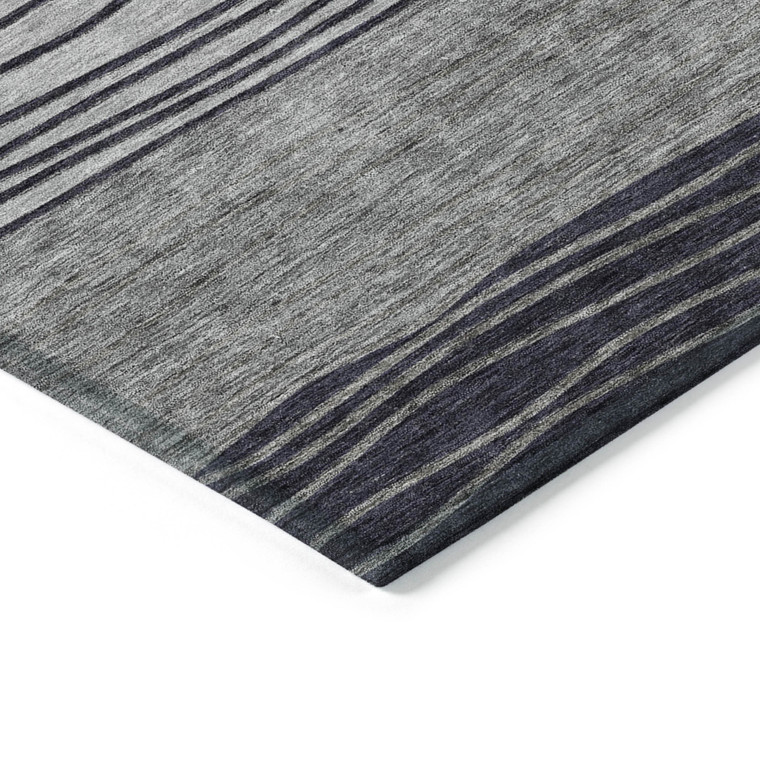 5' X 8' Gray Charcoal And Silver Striped Washable Indoor Outdoor Area Rug - Gray, Charcoal, Silver
