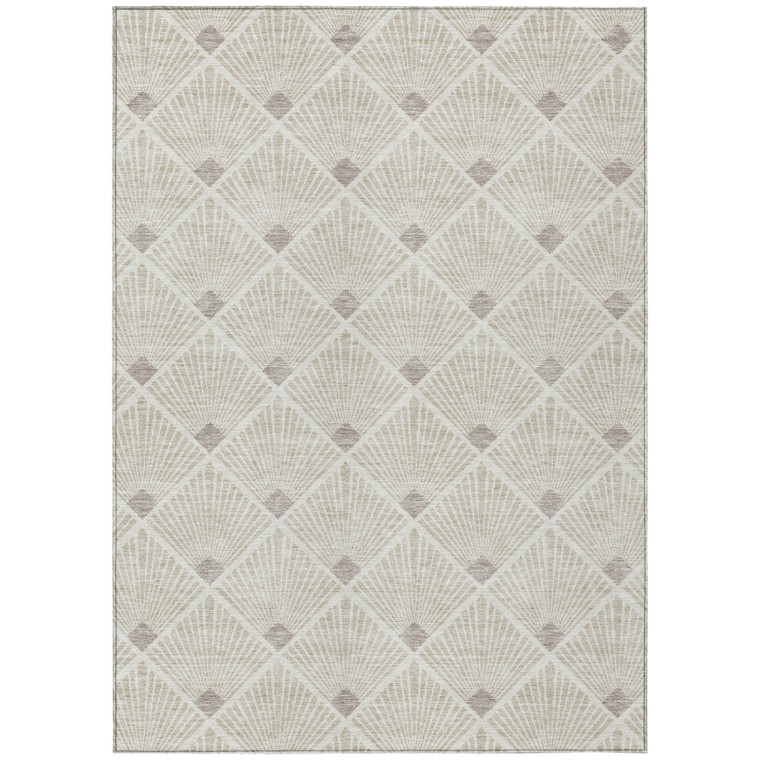 3' X 5' Beige And Ivory Geometric Washable Indoor Outdoor Area Rug - 606114941965