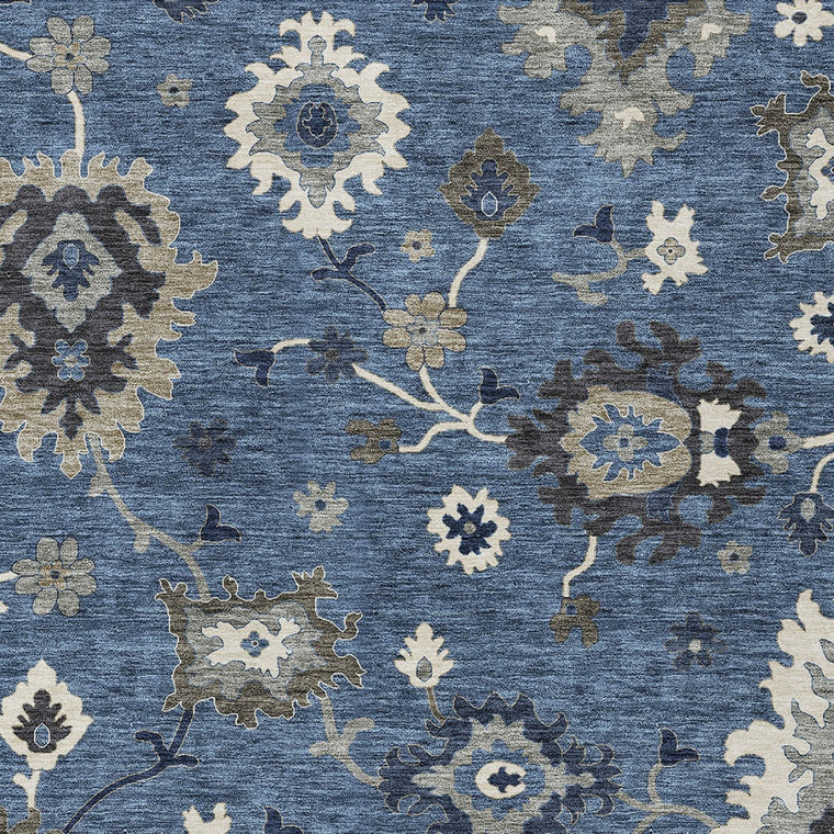 3' X 5' Blue Gray And White Floral Washable Indoor Outdoor Area Rug