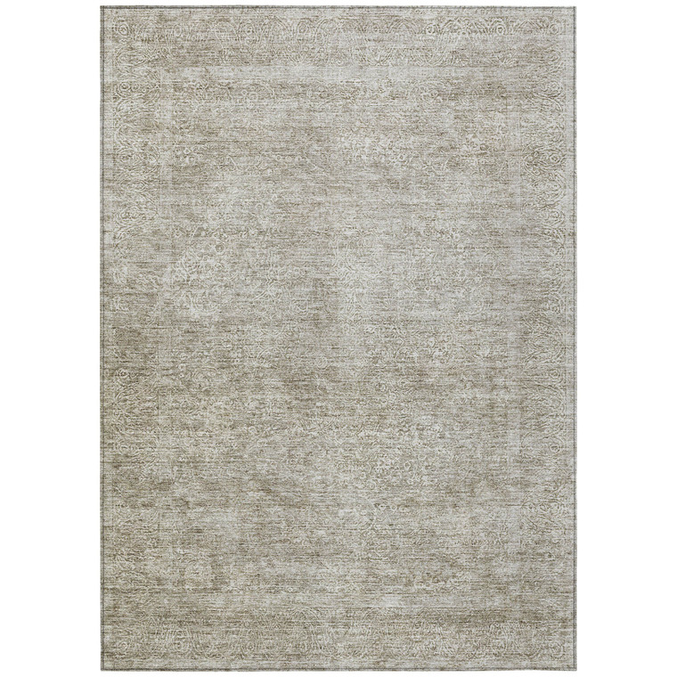 3' X 5' Linen And Gray Floral Washable Indoor Outdoor Area Rug