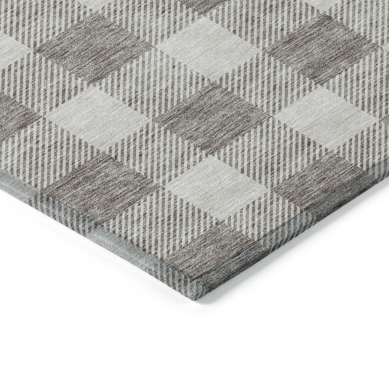 5' X 8' Taupe And Gray Plaid Washable Indoor Outdoor Area Rug