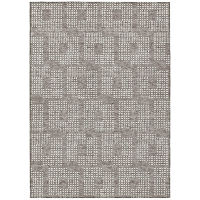5' X 8' Taupe And Ivory Geometric Washable Indoor Outdoor Area Rug - 606114943242