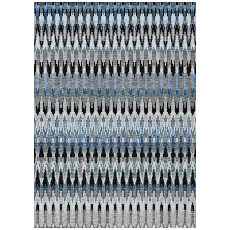 5' X 8' Gray Charcoal And Silver Southwestern Washable Indoor Outdoor Area Rug - Gray, Charcoal, Silver
