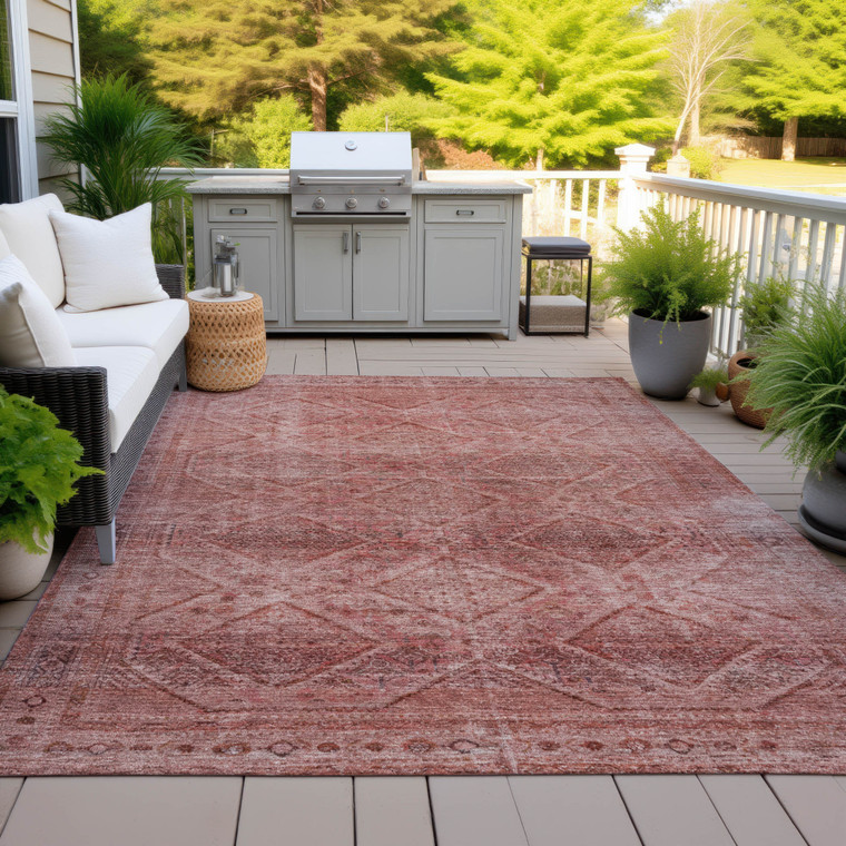 5' X 8' Pink And Ivory Geometric Washable Indoor Outdoor Area Rug - 880016518382