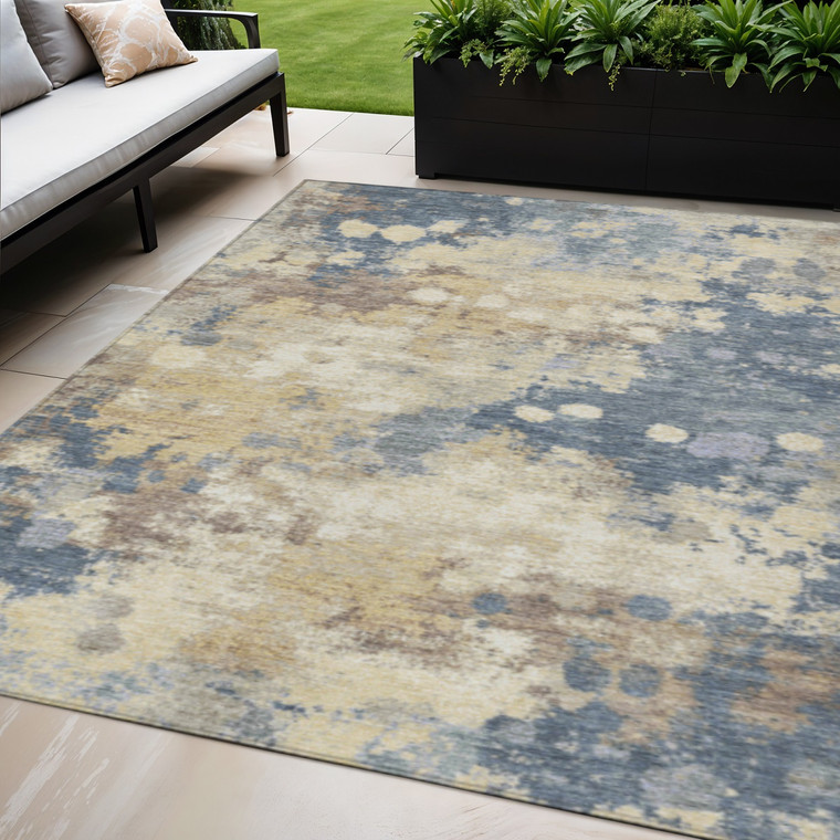 5' X 8' Gold And Beige Abstract Washable Indoor Outdoor Area Rug - Gold, Beige