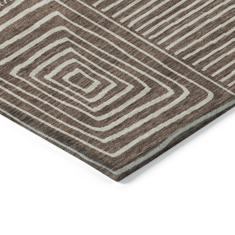 3' X 5' Brown And Ivory Geometric Washable Indoor Outdoor Area Rug Transitional Style - Brown, Ivory Color