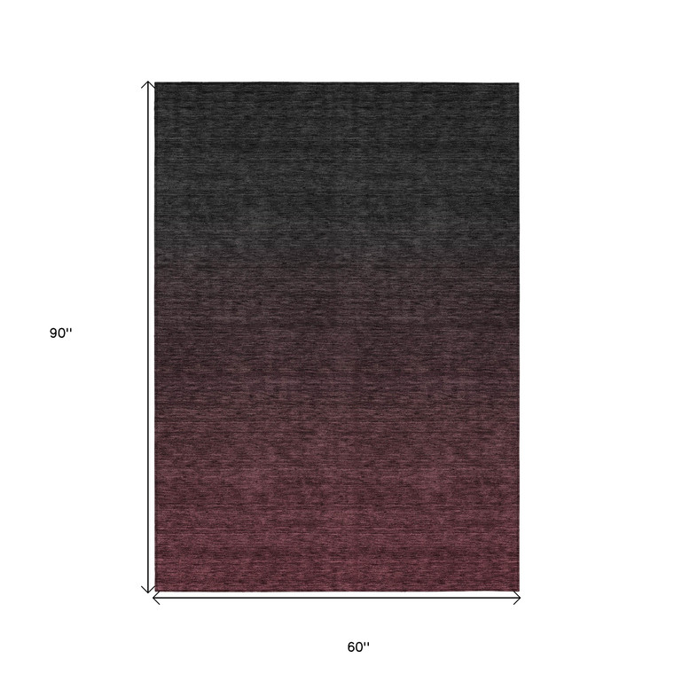 5' X 8' Merlot And Charcoal Abstract Washable Indoor Outdoor Area Rug