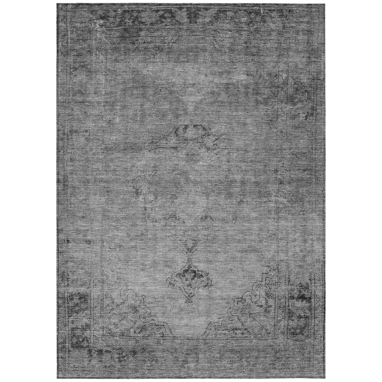 5' X 8' Gray Silver And Charcoal Oriental Washable Indoor Outdoor Area Rug - Gray, Silver, Charcoal