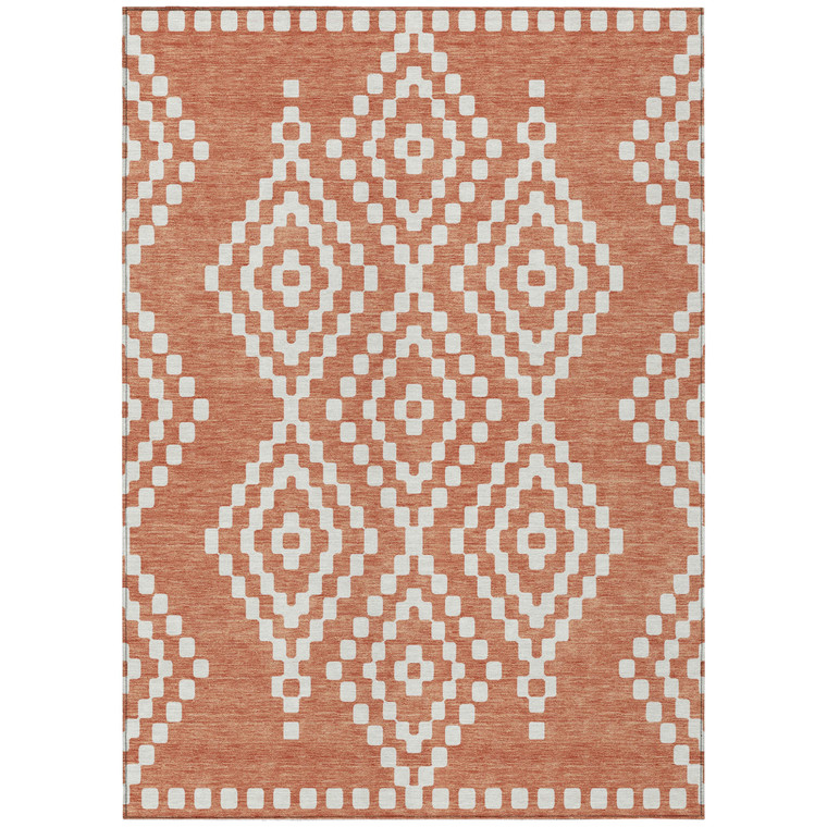 5' X 8' Salmon And Ivory Geometric Washable Indoor Outdoor Area Rug Transitional Style - Salmon, Ivory Color