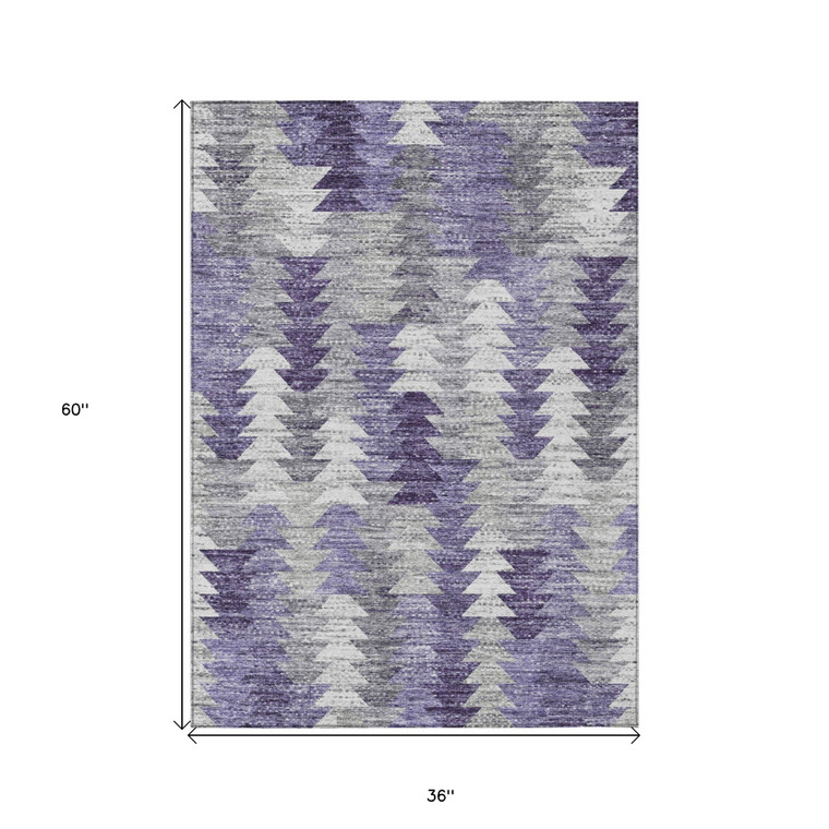 3' X 5' Purple Lavender And Gray Geometric Washable Indoor Outdoor Area Rug