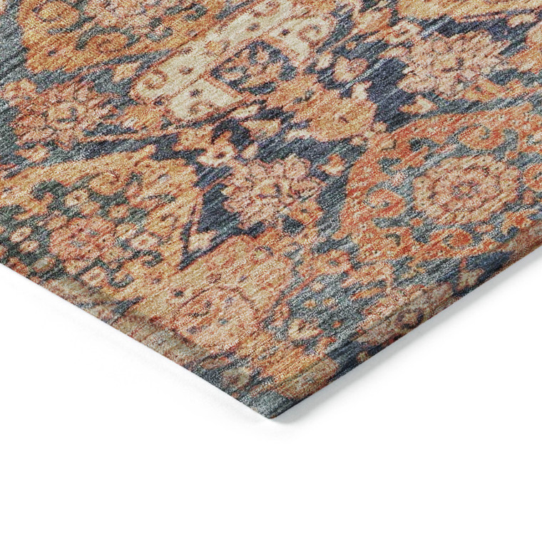 5' X 8' Terra Cotta And Charcoal Damask Washable Indoor Outdoor Area Rug