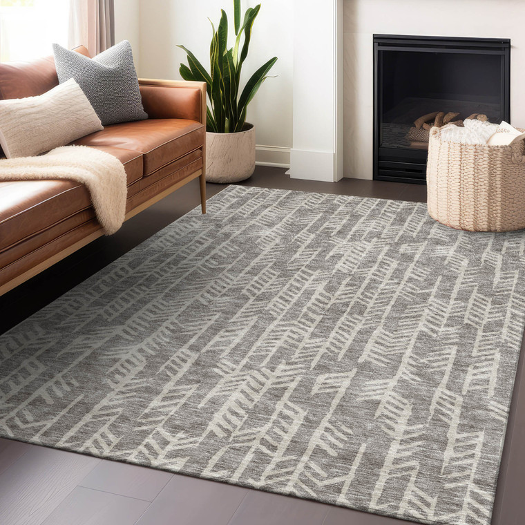 5' X 8' Taupe And Beige Tribal Washable Indoor Outdoor Area Rug