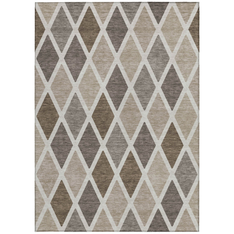 5' X 8' Beige Gray And Brown Geometric Washable Indoor Outdoor Area Rug