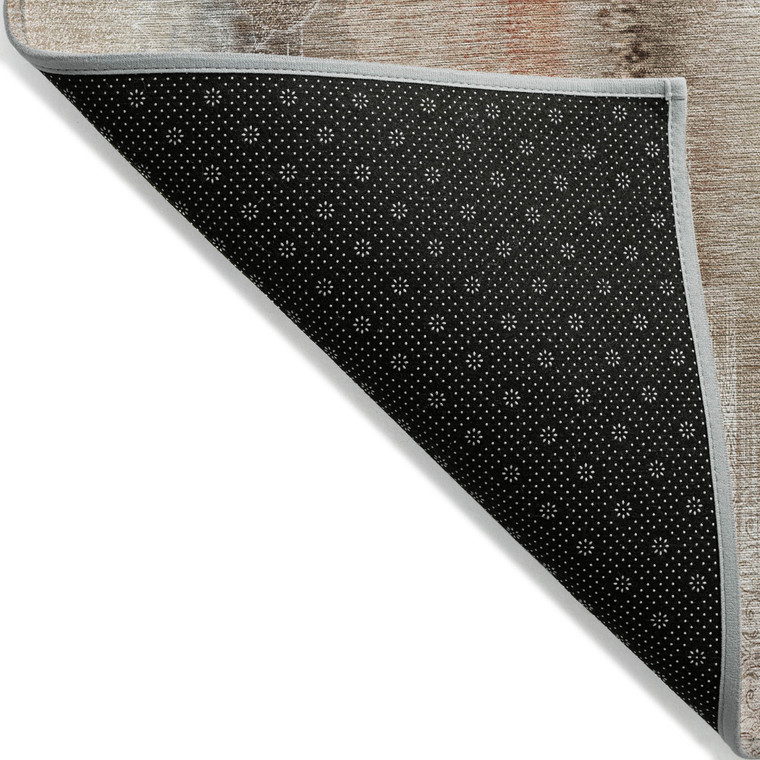 3' X 5' Beige and Brown Washable Non Skid Indoor Outdoor Area Rug