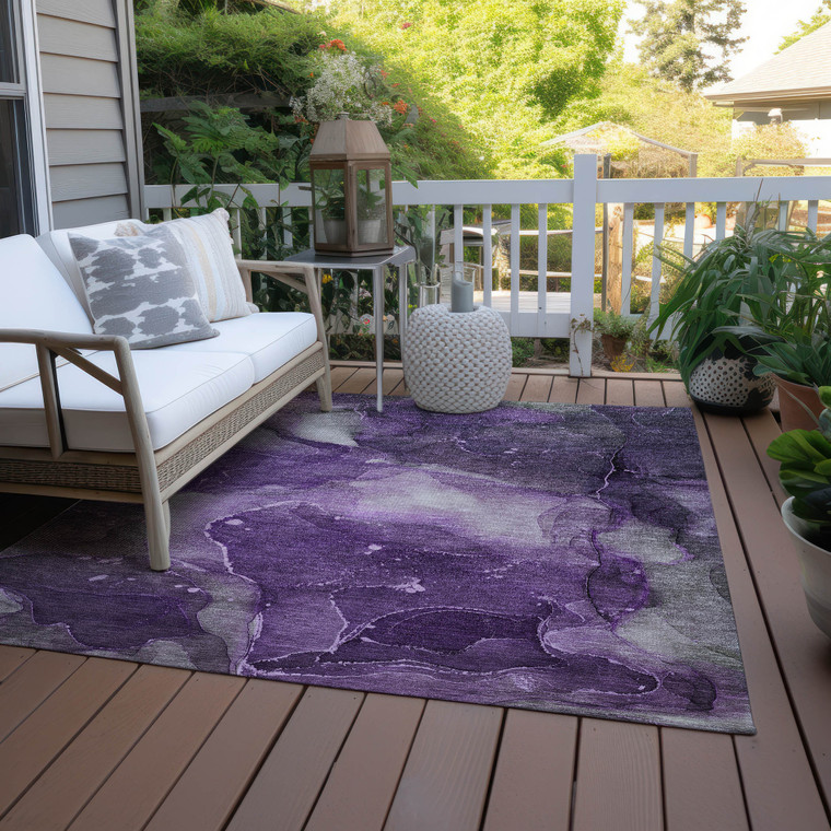 3' X 5' Purple Abstract Washable Non Skid Indoor Outdoor Area Rug Transitional Style - Purple Color