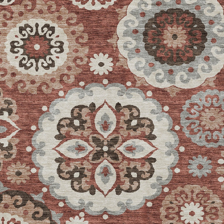 3' X 5' Orange Taupe And Gray Floral Medallion Washable Indoor Outdoor Area Rug