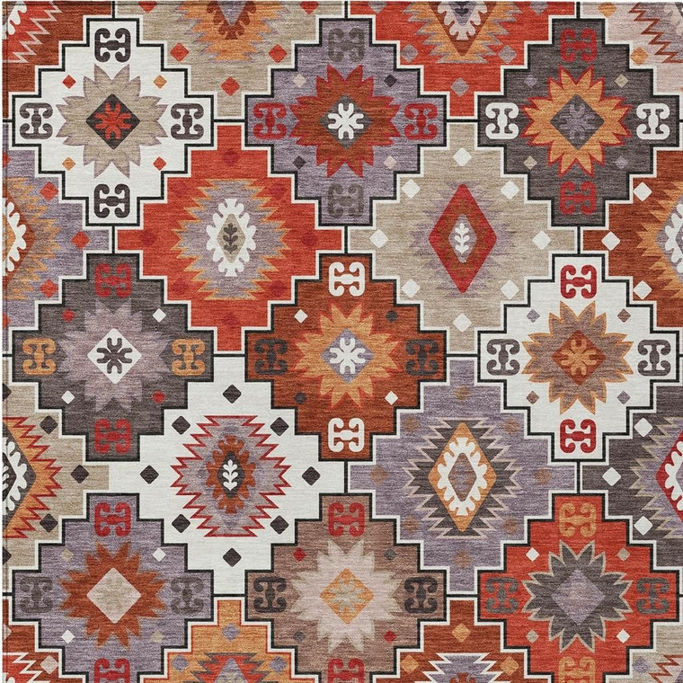 3' X 5' Rust Lavender And Ivory Southwestern Washable Indoor Outdoor Area Rug