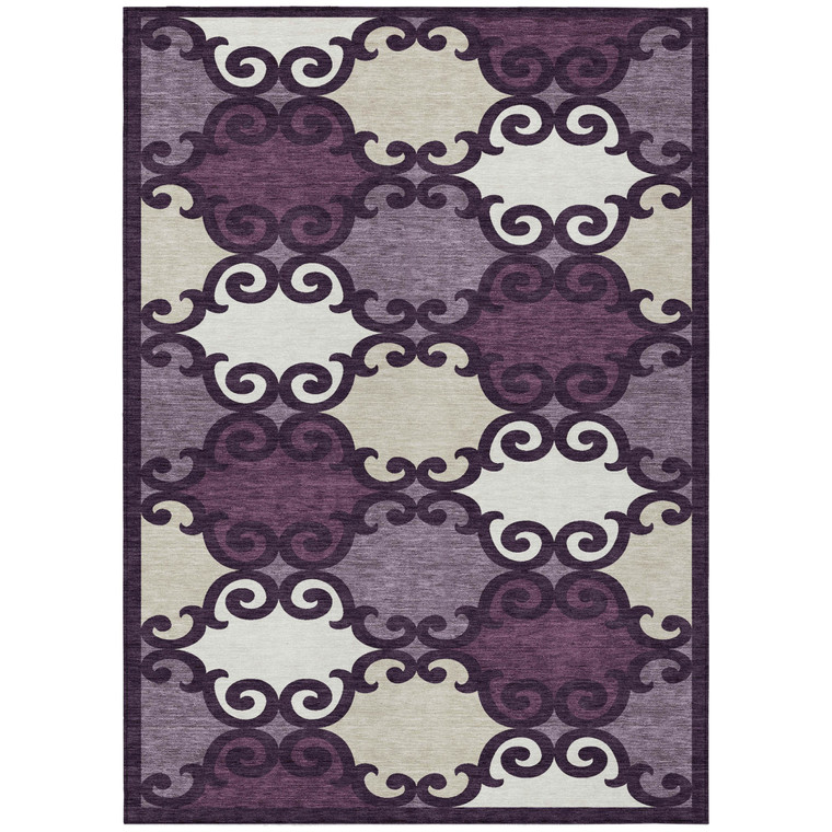 3' X 5' Eggplant And Ivory Trellis Washable Indoor Outdoor Area Rug