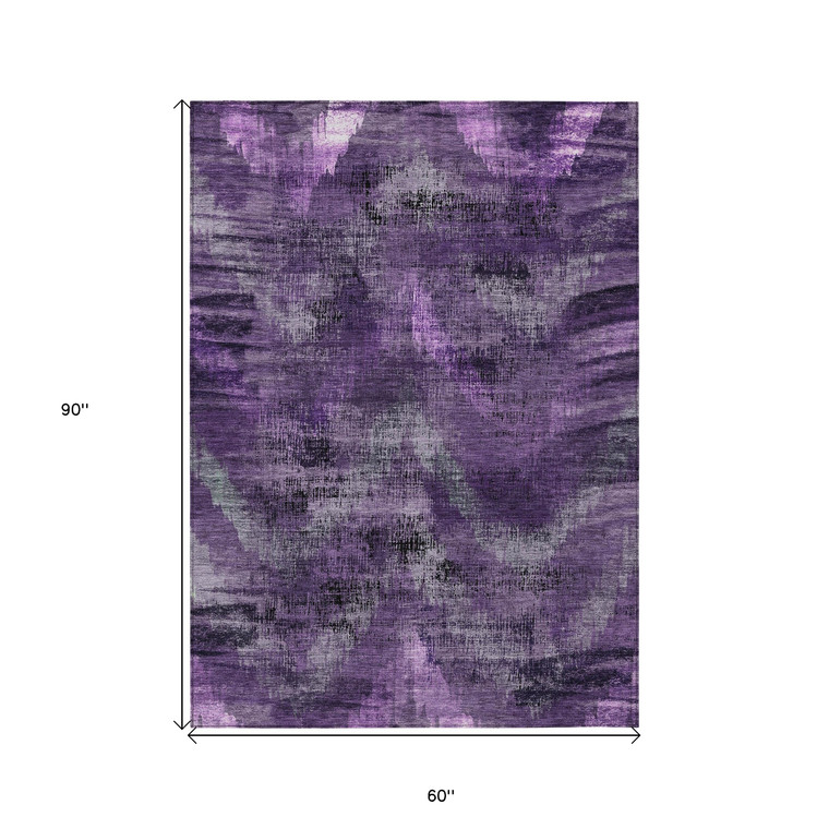 5' X 8' Purple Lavender And Gray Abstract Washable Indoor Outdoor Area Rug - Purple, Lavender, Gray