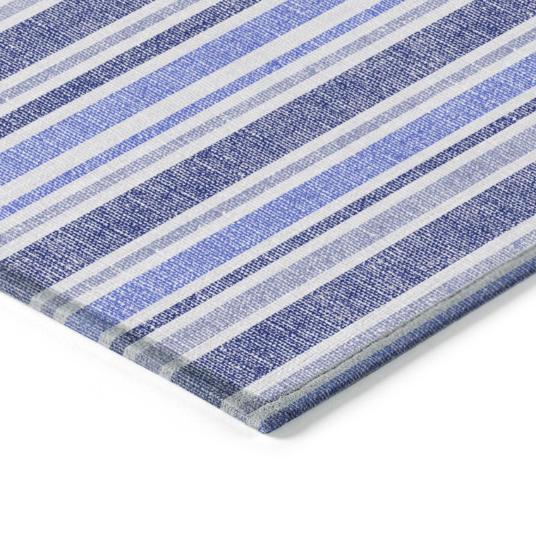 3' X 5' Blue Striped Washable Non Skid Indoor Outdoor Area Rug - 608219382827