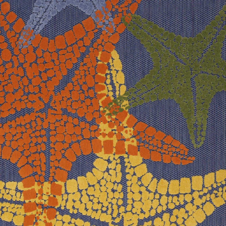 4' X 6' Blue Yellow And Orange Starfish Indoor Outdoor Area Rug - Blue, Yellow, Orange
