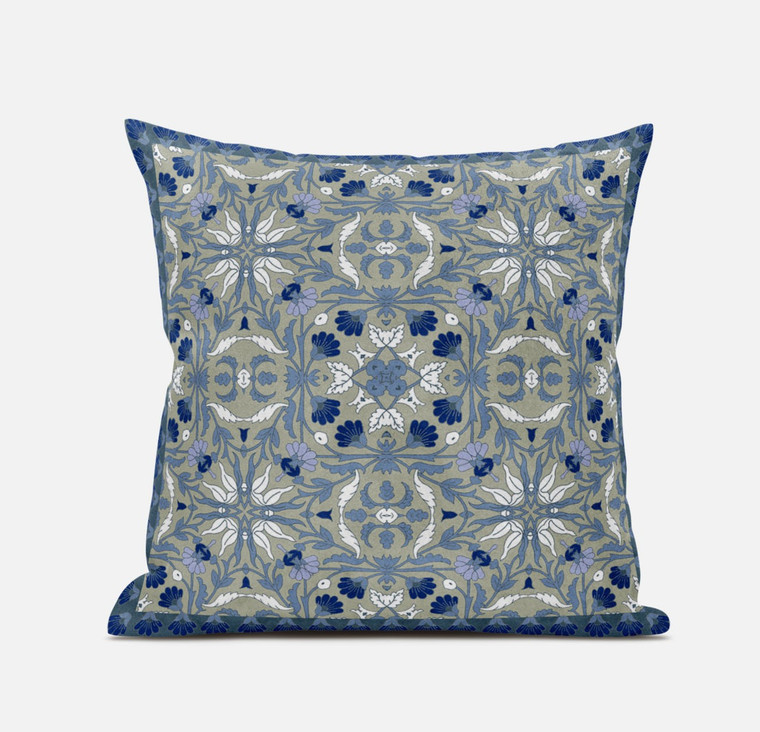 20"x20" Indigo White Blown Seam Suede Paisley Throw Pillow