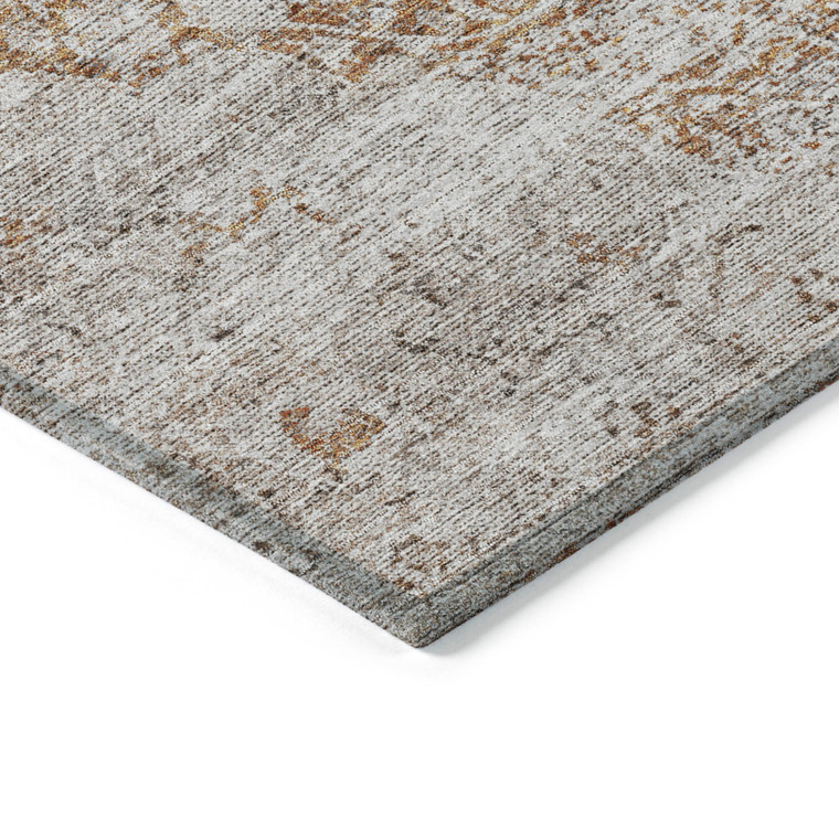 5' X 8' Copper And Beige Floral Washable Indoor Outdoor Area Rug Traditional Style - Copper, Beige Color