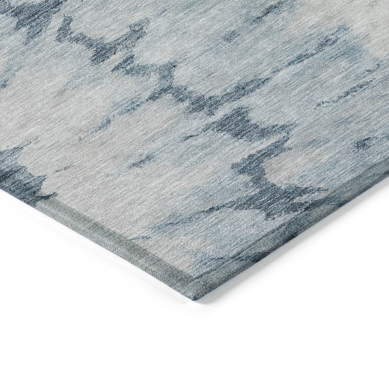 3' X 5' Denim Blue And Sky Blue Abstract Washable Indoor Outdoor Area Rug Transitional Style - Denim Blue, Sky Blue Color