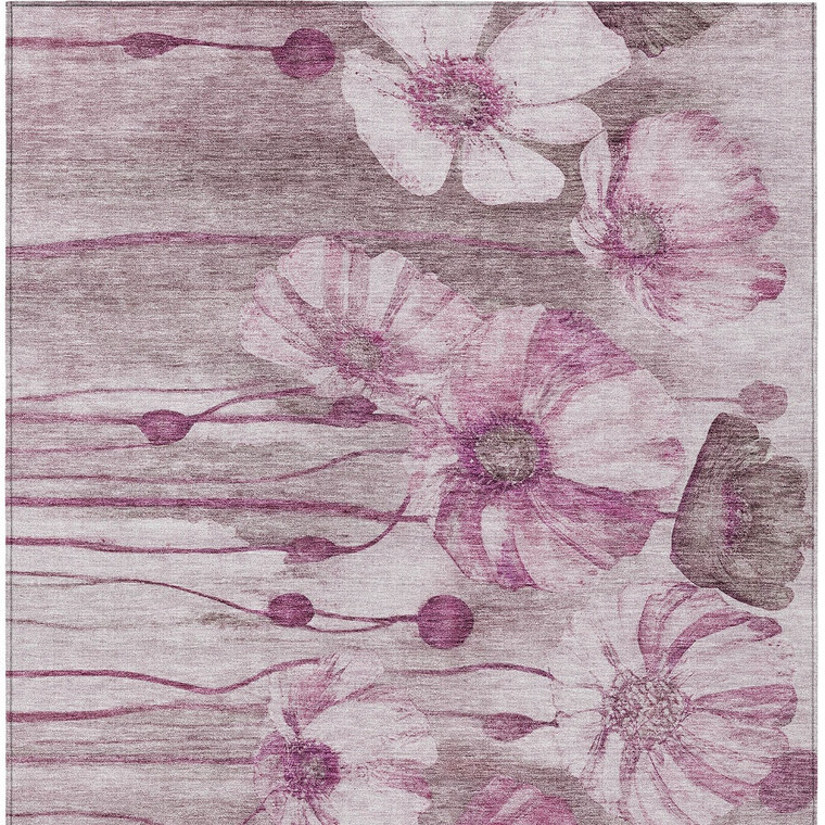 3' X 5' Plum Mauve And Pink Floral Washable Indoor Outdoor Area Rug