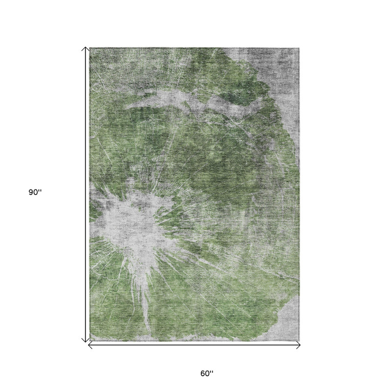 5' X 8' Green And Gray Abstract Washable Indoor Outdoor Area Rug - 608219003807