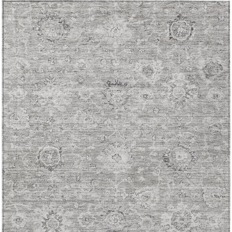 3' X 5' Gray And Silver Damask Washable Indoor Outdoor Area Rug