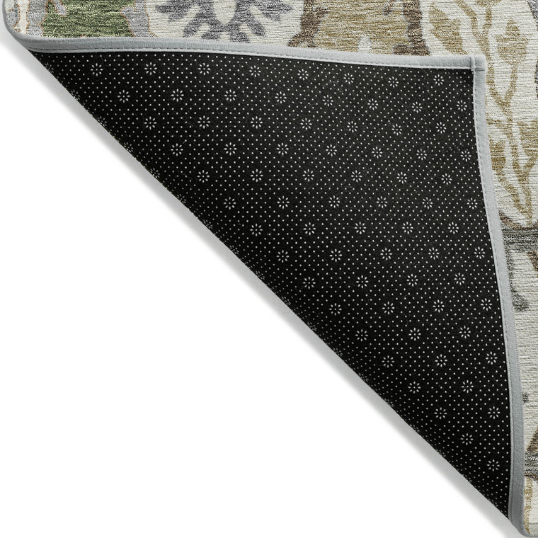 3' X 5' Ivory Green And Brown Floral Washable Indoor Outdoor Area Rug - Ivory, Green, Brown