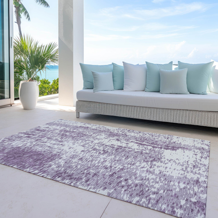 3' X 5' Lavender And Ivory Abstract Washable Indoor Outdoor Area Rug Transitional Style - Lavender, Ivory Color