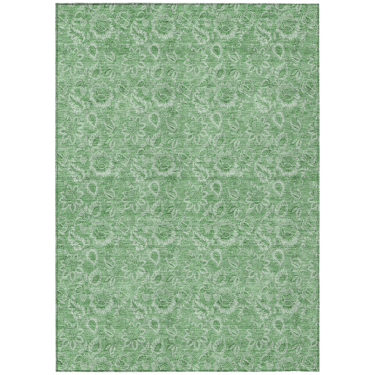 5' X 8' Green And Artichoke Green Floral Washable Indoor Outdoor Area Rug