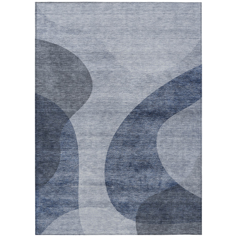 5' X 8' Denim Blue And Sky Blue Abstract Washable Indoor Outdoor Area Rug Transitional Style - Denim Blue, Sky Blue Color