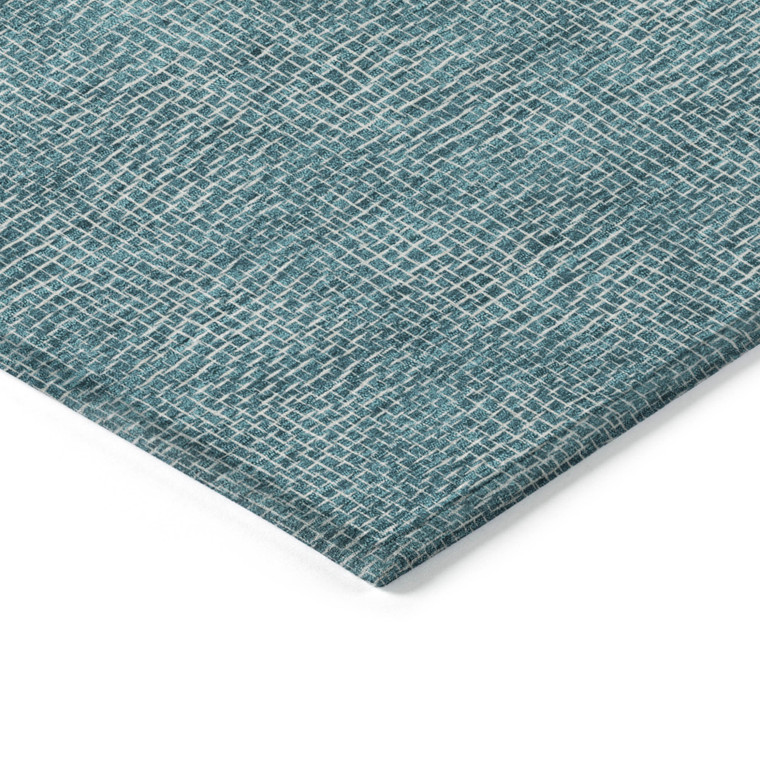 3' X 5' Teal Blue And Ivory Geometric Washable Indoor Outdoor Area Rug Transitional Style - Teal Blue, Ivory Color