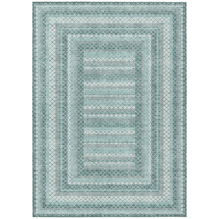 3' X 5' Teal Blue And Ivory Geometric Washable Indoor Outdoor Area Rug - Teal Blue, Ivory