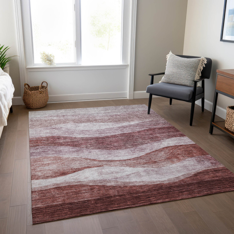 5' X 8' Blush And Brown Abstract Washable Indoor Outdoor Area Rug