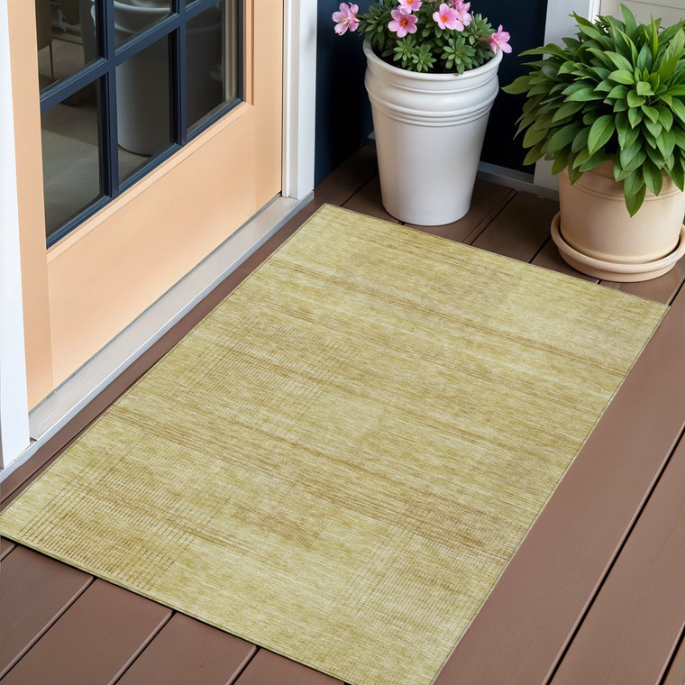 3' X 5' Gold Wheat And Beige Striped Washable Indoor Outdoor Area Rug