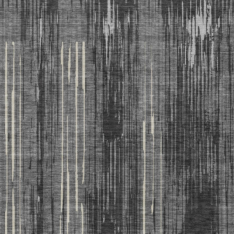 5' X 8' Charcoal Gray And Ivory Striped Washable Indoor Outdoor Area Rug