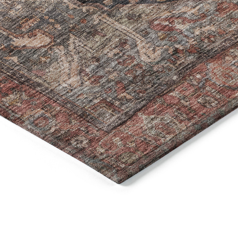 5' X 8' Charcoal Medallion Washable Indoor Outdoor Area Rug - Charcoal