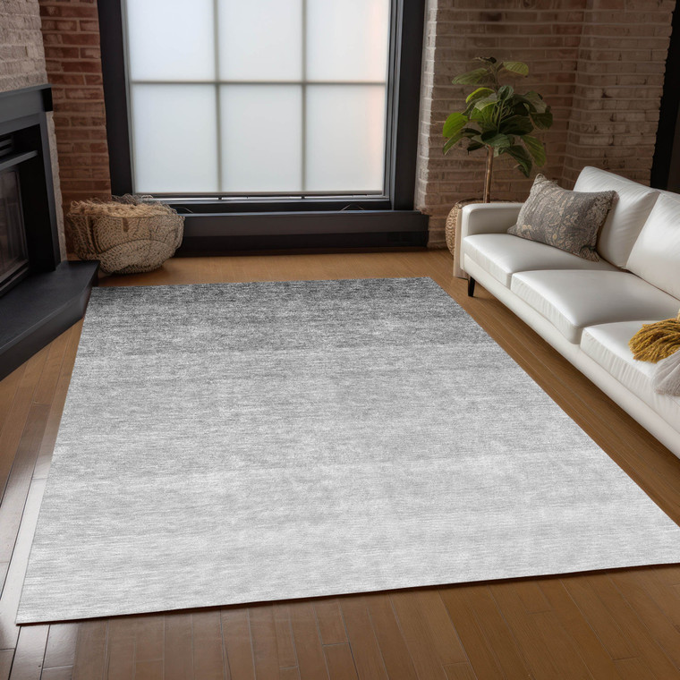 3' X 5' Gray And Light Gray Ombre Washable Indoor Outdoor Area Rug