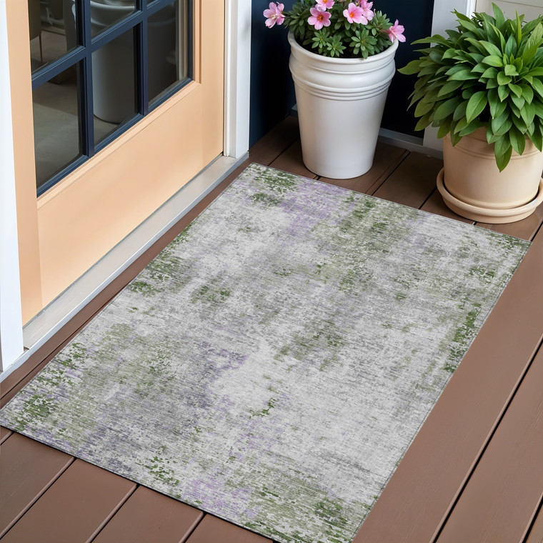 3' X 5' Olive Green And Gray Abstract Washable Indoor Outdoor Area Rug Transitional Style - Olive Green, Gray Color