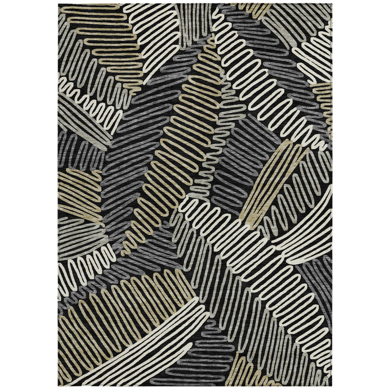 5' X 8' Black Gray And Ivory Floral Washable Indoor Outdoor Area Rug - 608219290191
